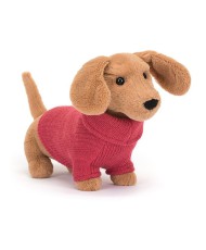 Piesek Jamnik w Sweterku Różowym 14 cm