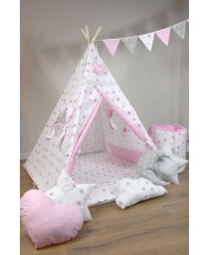 Namiot Tipi dla dzieci - Gwiazdki, Różowy + Kosz na zabawki